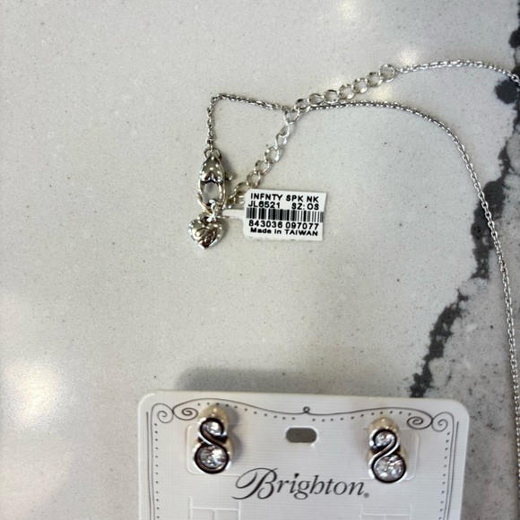 Brighton Infinity Sparkle Necklace and Post Earrings Set Pouch Mother’s Day Gift - Picture 5 of 11